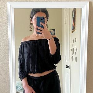 Black Off-the-Shoulder Crop Top